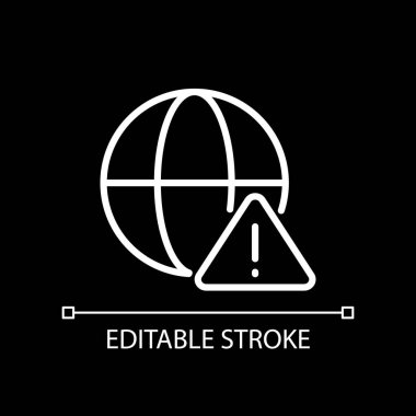 Global error white linear icon for dark theme. Internet connection failure. Website access denied. Thin line illustration. Isolated symbol for night mode. Editable stroke. Arial font used