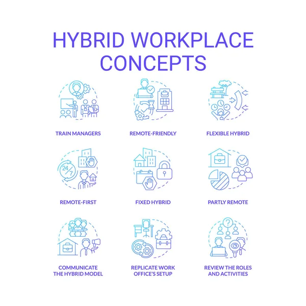 Hybrid Workplace Blue Gradient Concept Icons Set Remote Office Work — Vector de stock