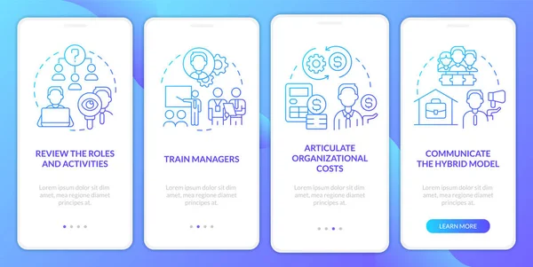 Steps Transformation Blue Gradient Onboarding Mobile App Screen Remote Work - Stok Vektor