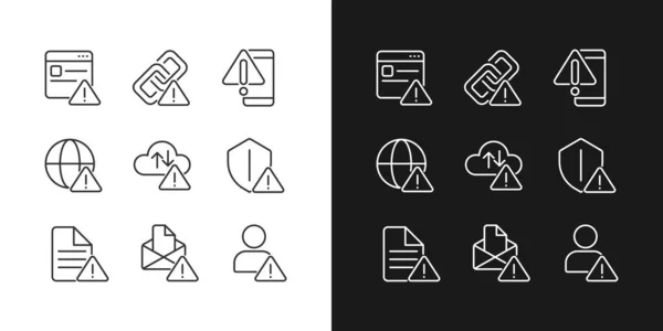 Network Connect Issues Pixel Perfect Linear Icons Set Dark Light — Vector de stock
