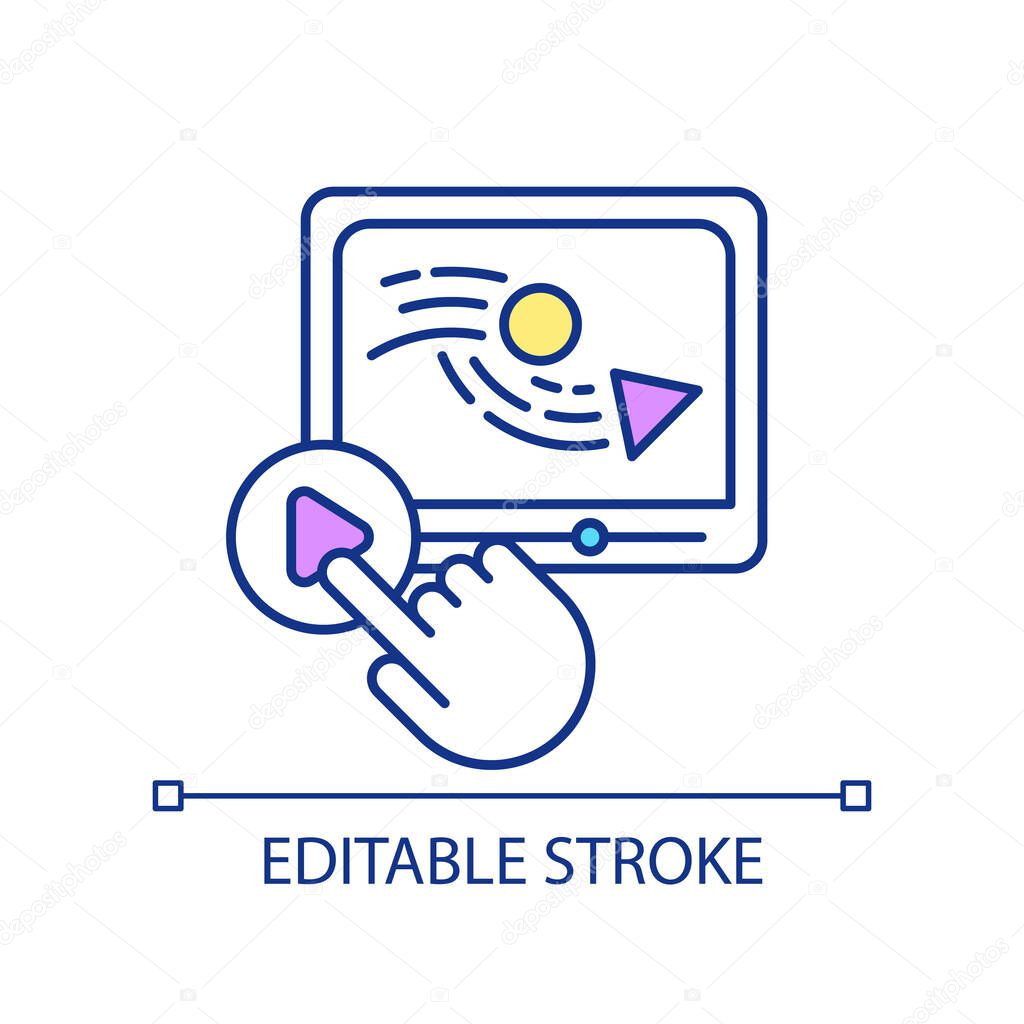 Online video platform RGB color icon. Watching animated graphics. Streaming creative video content. Isolated vector illustration. Simple filled line drawing. Editable stroke. Arial font used