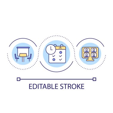 Plan business meeting loop concept icon. Online and in office meetings. Technology of communication abstract idea thin line illustration. Isolated outline drawing. Editable stroke. Arial font used