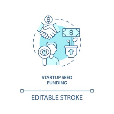 Startup seed funding turquoise concept icon. Small business program abstract idea thin line illustration. Income growth. Isolated outline drawing. Editable stroke. Arial, Myriad Pro-Bold fonts used