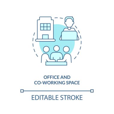 Office and co-working space turquoise concept icon. Startup program abstract idea thin line illustration. Collaboration. Isolated outline drawing. Editable stroke. Arial, Myriad Pro-Bold fonts used