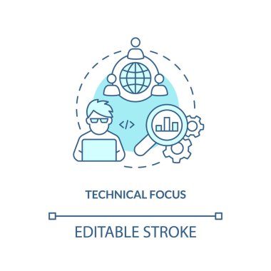 Technical focus turquoise concept icon. IT consulting for startup abstract idea thin line illustration. IT support. Isolated outline drawing. Editable stroke. Arial, Myriad Pro-Bold fonts used