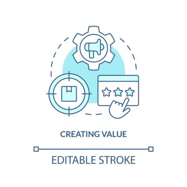 Creating value turquoise concept icon. Startup consulting field abstract idea thin line illustration. Improving experience. Isolated outline drawing. Editable stroke. Arial, Myriad Pro-Bold fonts used