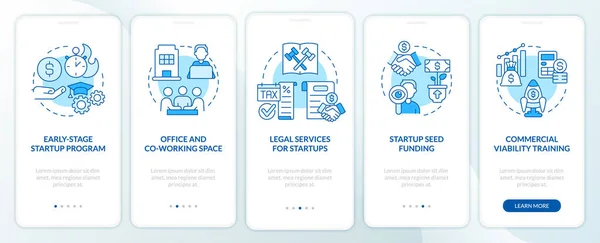 Ways Support Startup Business Blue Onboarding Mobile App Screen Walkthrough — Vettoriale Stock