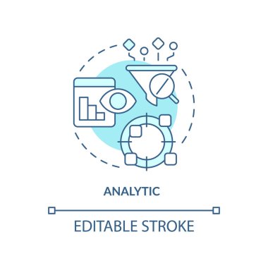 Analytic turquoise concept icon. Data study. Profitability model for forecasting abstract idea thin line illustration. Isolated outline drawing. Editable stroke. Arial, Myriad Pro-Bold fonts used