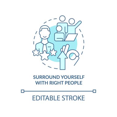 Surround yourself with right people turquoise concept icon. Way to identify trends abstract idea thin line illustration. Isolated outline drawing. Editable stroke. Arial, Myriad Pro-Bold fonts used