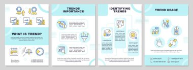 Trend management turquoise brochure template. Trading success. Leaflet design with linear icons. Editable 4 vector layouts for presentation, annual reports. Arial-Black, Myriad Pro-Regular fonts used