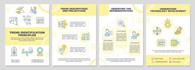 Trend identification yellow brochure template. Market research. Leaflet design with linear icons. Editable 4 vector layouts for presentation, annual reports. Arial-Black, Myriad Pro-Regular fonts used