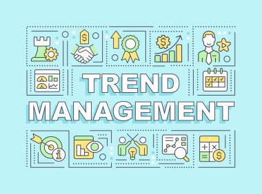 Trend management word concepts turquoise banner. Profit forecast. Infographics with editable icons on color background. Isolated typography. Vector illustration with text. Arial-Black font used
