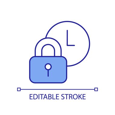 Clock and padlock RGB color icon. Closed time period. Time management. Business and schedule. Isolated vector illustration. Simple filled line drawing. Editable stroke. Arial font used