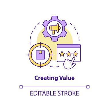 Creating value concept icon. Startup consulting field abstract idea thin line illustration. Improve product desirability. Isolated outline drawing. Editable stroke. Arial, Myriad Pro-Bold fonts used