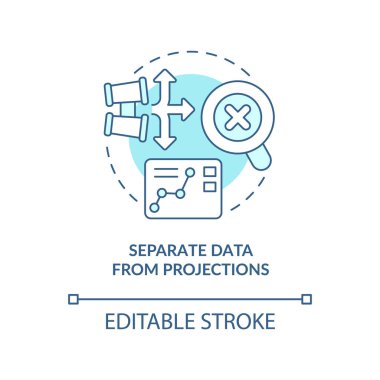 Separate data from projections turquoise concept icon. Trend evaluation abstract idea thin line illustration. Isolated outline drawing. Editable stroke. Arial, Myriad Pro-Bold fonts used