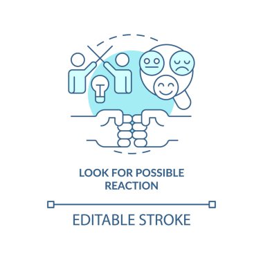 Look for possible reaction turquoise concept icon. Client behavior. Trend evaluation abstract idea thin line illustration. Isolated outline drawing. Editable stroke. Arial, Myriad Pro-Bold fonts used