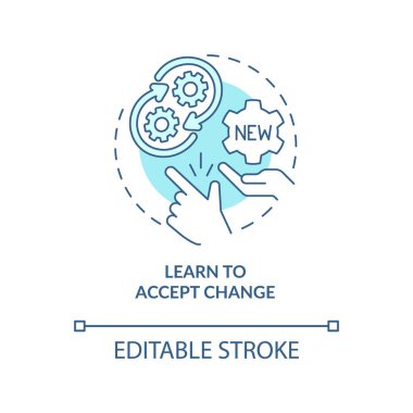 Learn to accept change turquoise concept icon. Adaptation. Way to identify trends abstract idea thin line illustration. Isolated outline drawing. Editable stroke. Arial, Myriad Pro-Bold fonts used