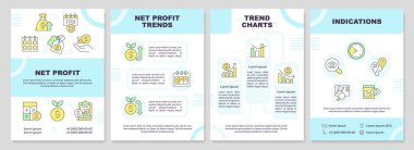 Net profit trends blue brochure template. Trading revenue. Leaflet design with linear icons. Editable 4 vector layouts for presentation, annual reports. Arial-Black, Myriad Pro-Regular fonts used