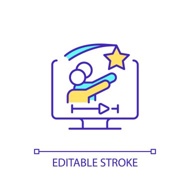 Customer relationship courses RGB color icon. Teamwork and collaboration. Feature film. Media player. Isolated vector illustration. Simple filled line drawing. Editable stroke. Arial font used