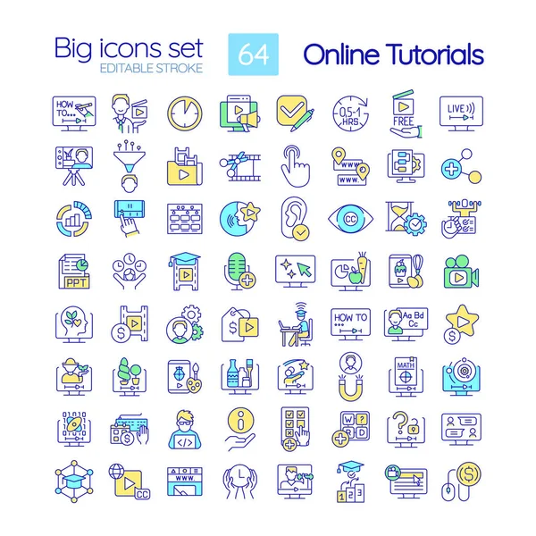 Online Tutorials Rgb Color Icons Set Educational Content Elearning Isolated — Stockový vektor