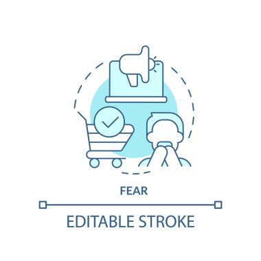 Fear turquoise concept icon. Emotional trigger in marketing abstract idea thin line illustration. Message about threat. Isolated outline drawing. Editable stroke. Arial, Myriad Pro-Bold fonts used