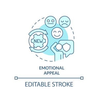 Emotional appeal turquoise concept icon. Advertising strategy abstract idea thin line illustration. Stimulating emotions. Isolated outline drawing. Editable stroke. Arial, Myriad Pro-Bold fonts used