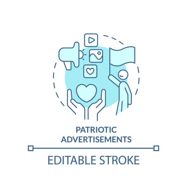 Patriotic advertisements turquoise concept icon. Common advertising approach abstract idea thin line illustration. Isolated outline drawing. Editable stroke. Arial, Myriad Pro-Bold fonts used