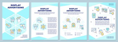 Display advertising cyan brochure template. Marketing campaign. Leaflet design with linear icons. Editable 4 vector layouts for presentation, annual reports. Arial-Black, Myriad Pro-Regular fonts used