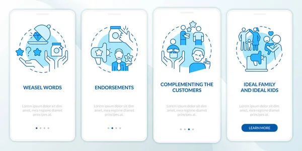 Advertisement Campaign Elements Blue Onboarding Mobile App Screen Walkthrough Steps — Stockový vektor