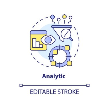 Analytic concept icon. Previous data study. Profitability model for forecasting abstract idea thin line illustration. Isolated outline drawing. Editable stroke. Arial, Myriad Pro-Bold fonts used