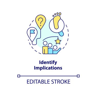 Identify implications concept icon. Impact on business. Trend evaluation abstract idea thin line illustration. Isolated outline drawing. Editable stroke. Arial, Myriad Pro-Bold fonts used