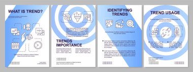 Trend management blue brochure template. Trading success. Leaflet design with linear icons. Editable 4 vector layouts for presentation, annual reports. Arial, Myriad Pro-Regular fonts used