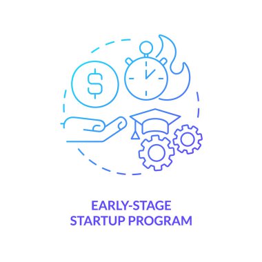 Early-stage startup program blue gradient concept icon. Funding source abstract idea thin line illustration. Financial grants. Business development. Isolated outline drawing. Myriad Pro-Bold font used