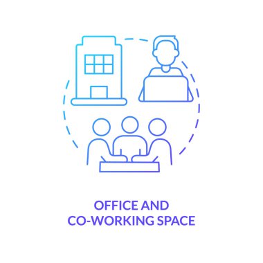 Office and co-working space blue gradient concept icon. Startup program abstract idea thin line illustration. Effective collaboration. Isolated outline drawing. Myriad Pro-Bold font used