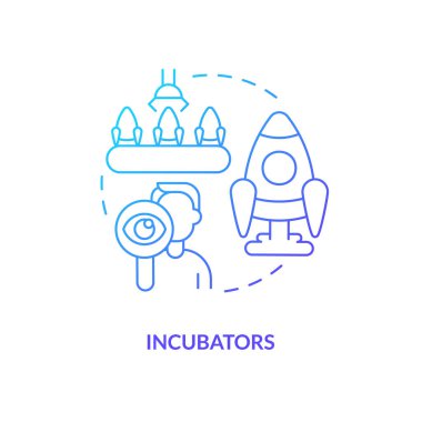 Incubators blue gradient concept icon. Collaborative startup support type abstract idea thin line illustration. Mass production. Ideas development. Isolated outline drawing. Myriad Pro-Bold font used