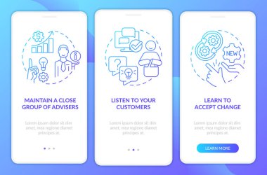 Identify trends blue gradient onboarding mobile app screen. Stock market walkthrough 3 steps graphic instructions with linear concepts. UI, UX, GUI template. Myriad Pro-Bold, Regular fonts used