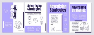 Advertising strategies on social media purple brochure template. Leaflet design with linear icons. Editable 4 vector layouts for presentation, annual reports. Anton, Lato-Regular fonts used