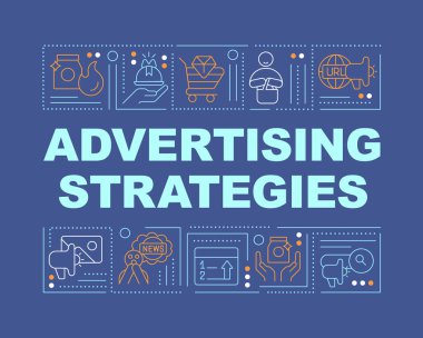 Effective advertising strategies word concepts dark blue banner. Infographics with editable icons on color background. Isolated typography. Vector illustration with text. Arial-Black font used