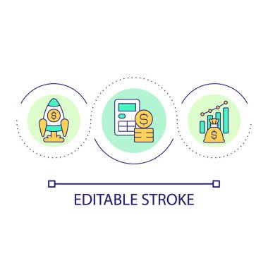Calculating profit margin for startup loop concept icon. Expenses for starting business abstract idea thin line illustration. Isolated outline drawing. Editable stroke. Arial font used