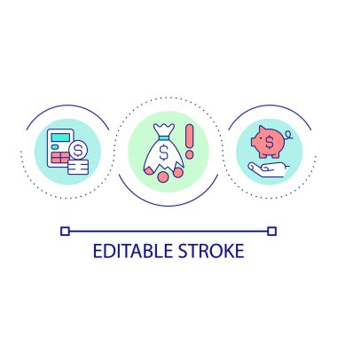 Spotting accounting fraud loop concept icon. False financial statements abstract idea thin line illustration. Deal with bankruptcy. Isolated outline drawing. Editable stroke. Arial font used