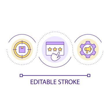 Promoted product review loop concept icon. Indicating customer satisfaction abstract idea thin line illustration. Target market. Isolated outline drawing. Editable stroke. Arial font used