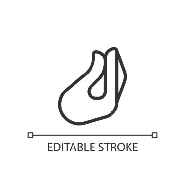 Italian hand gesture pixel perfect linear icon. Fingers bunch. Non verbal expression. Thin line illustration. Contour symbol. Vector outline drawing. Editable stroke. Arial font used
