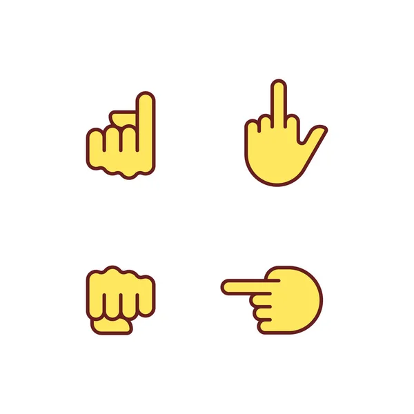 Pointing Fingers Fist Pixel Perfect Rgb Color Icons Set Hand — Vector de stock