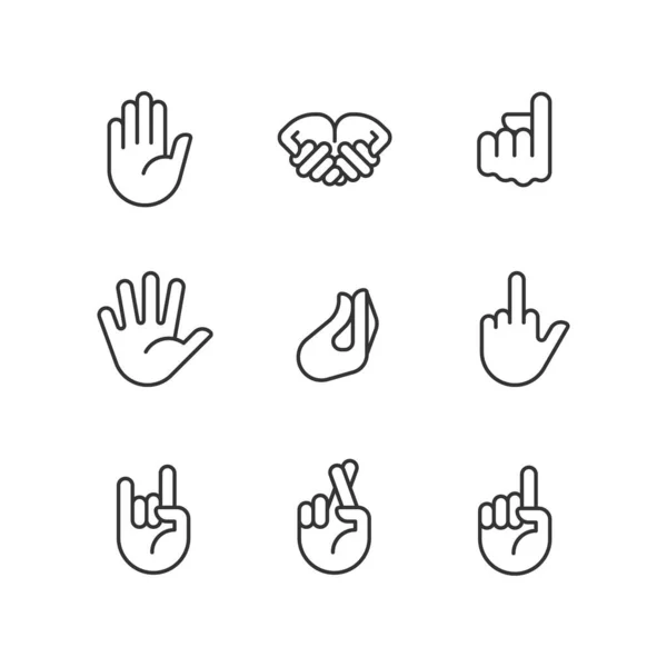 Gestures Expression Pixel Perfect Linear Icons Set Non Verbal Communication — Stock Vector