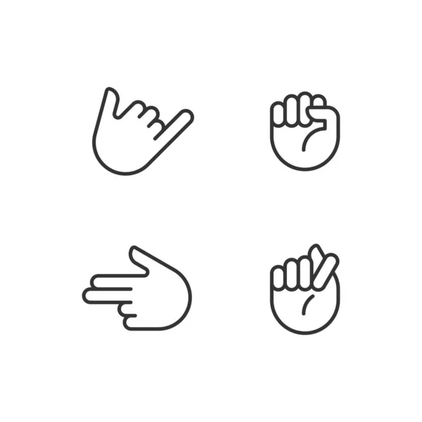 Friendly Aggressive Gestures Pixel Perfect Linear Icons Set Hand Positions — Vetor de Stock