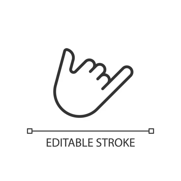 Shaka Sign Pixel Perfect Linear Icon Call Greeting Gesture Non — Vector de stock