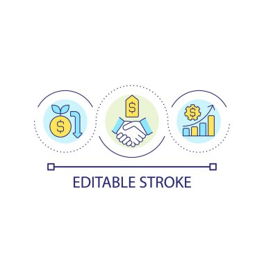 Profitable deal loop concept icon. Stock market analytics. Financial trends. Smart investment abstract idea thin line illustration. Isolated outline drawing. Editable stroke. Arial font used