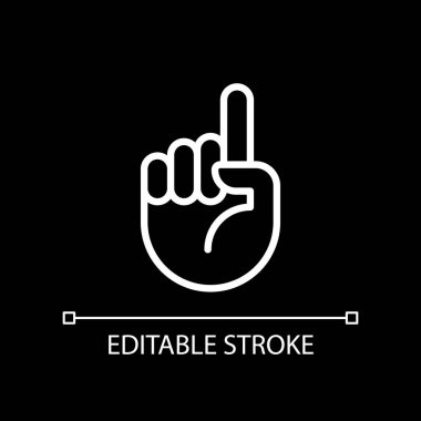 Attention sign pixel perfect white linear icon for dark theme. Raised up index finger. Informative gesture. Thin line illustration. Isolated symbol for night mode. Editable stroke. Arial font used