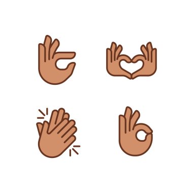 Body language signals pixel perfect RGB color icons set. Hands gestures to express emotions. Communication. Isolated vector illustrations. Simple filled line drawings collection. Editable stroke
