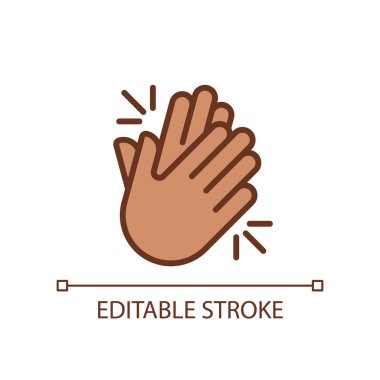 Clapping hands pixel perfect RGB color icon. Applause and greeting for performers. Non verbal signal. Isolated vector illustration. Simple filled line drawing. Editable stroke. Arial font used